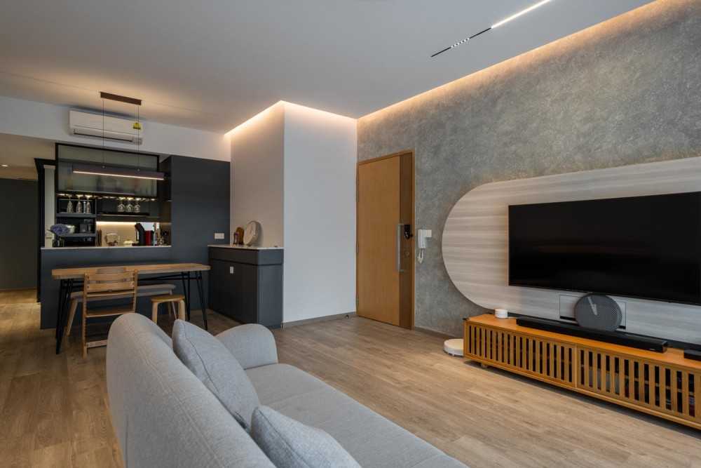 Contemporary Living Room with TV Console and Feature Wall