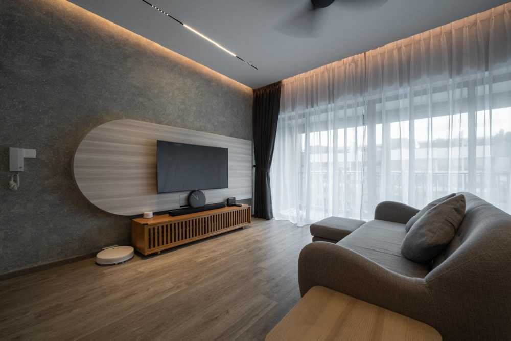 Contemporary Living Room with Vinyl Flooring and Wood Flooring