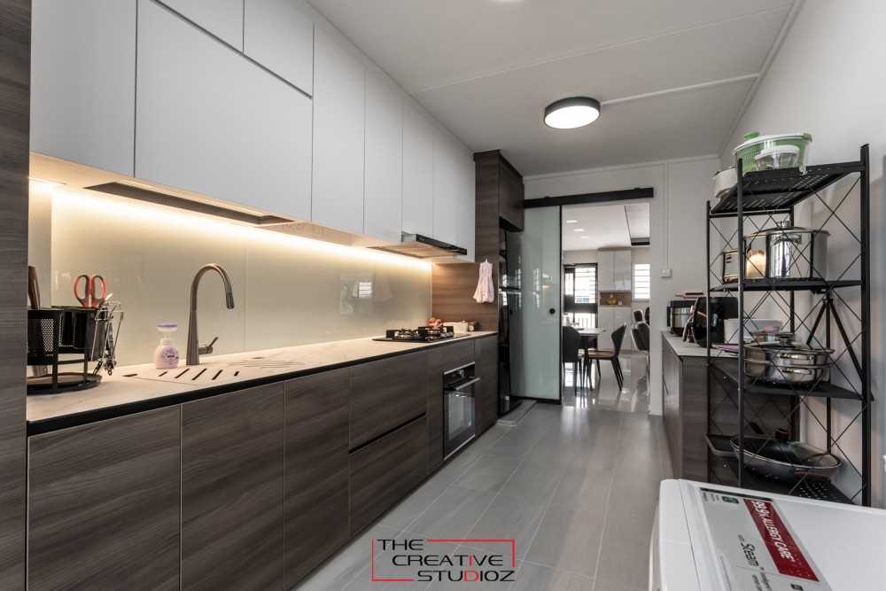 Modern Kitchen with Herringbone Tiling and Kitchen Backsplash