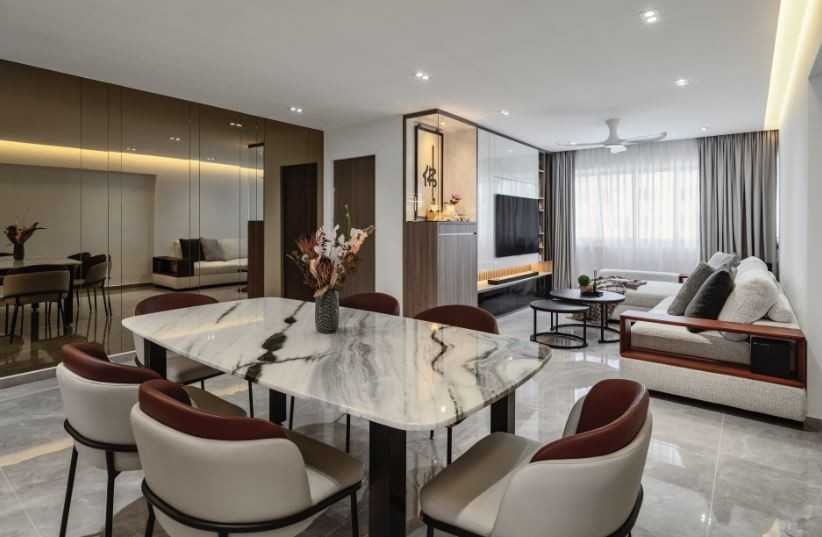 Contemporary Living Room with TV Console and Feature Wall