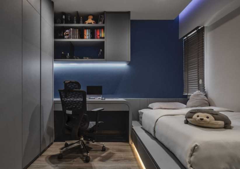 Contemporary Bedroom with Bookshelf and Wardrobe