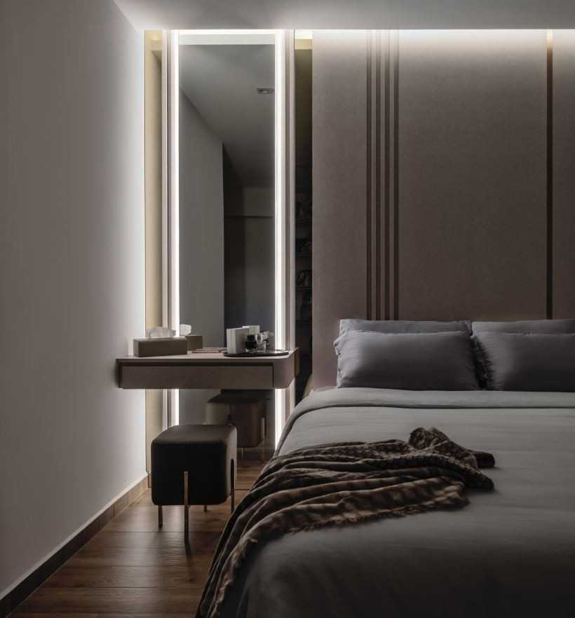 Contemporary Bedroom with Built-in Bed and Flooring