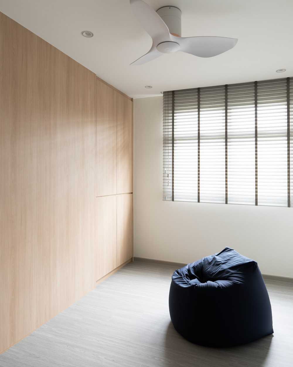 Modern Bedroom with Vinyl Flooring and Storage Cabinets