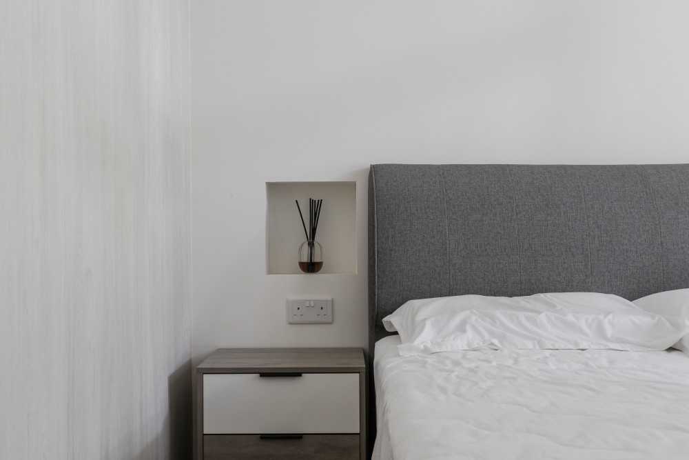 Scandinavian Bedroom with Bedside Table and Bed