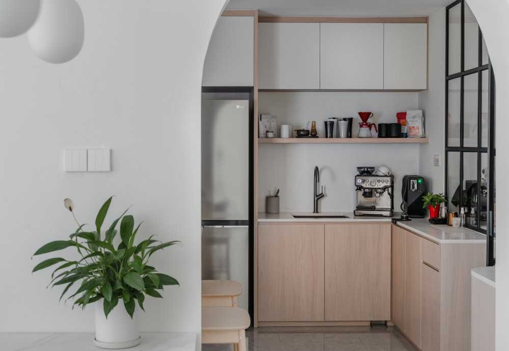 Scandinavian Kitchen with Countertop and Marble Floor