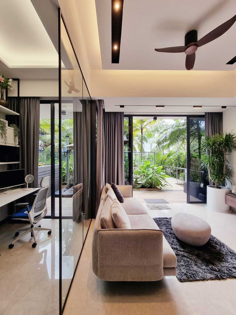 Modern Living Room with TV Console and Mirror