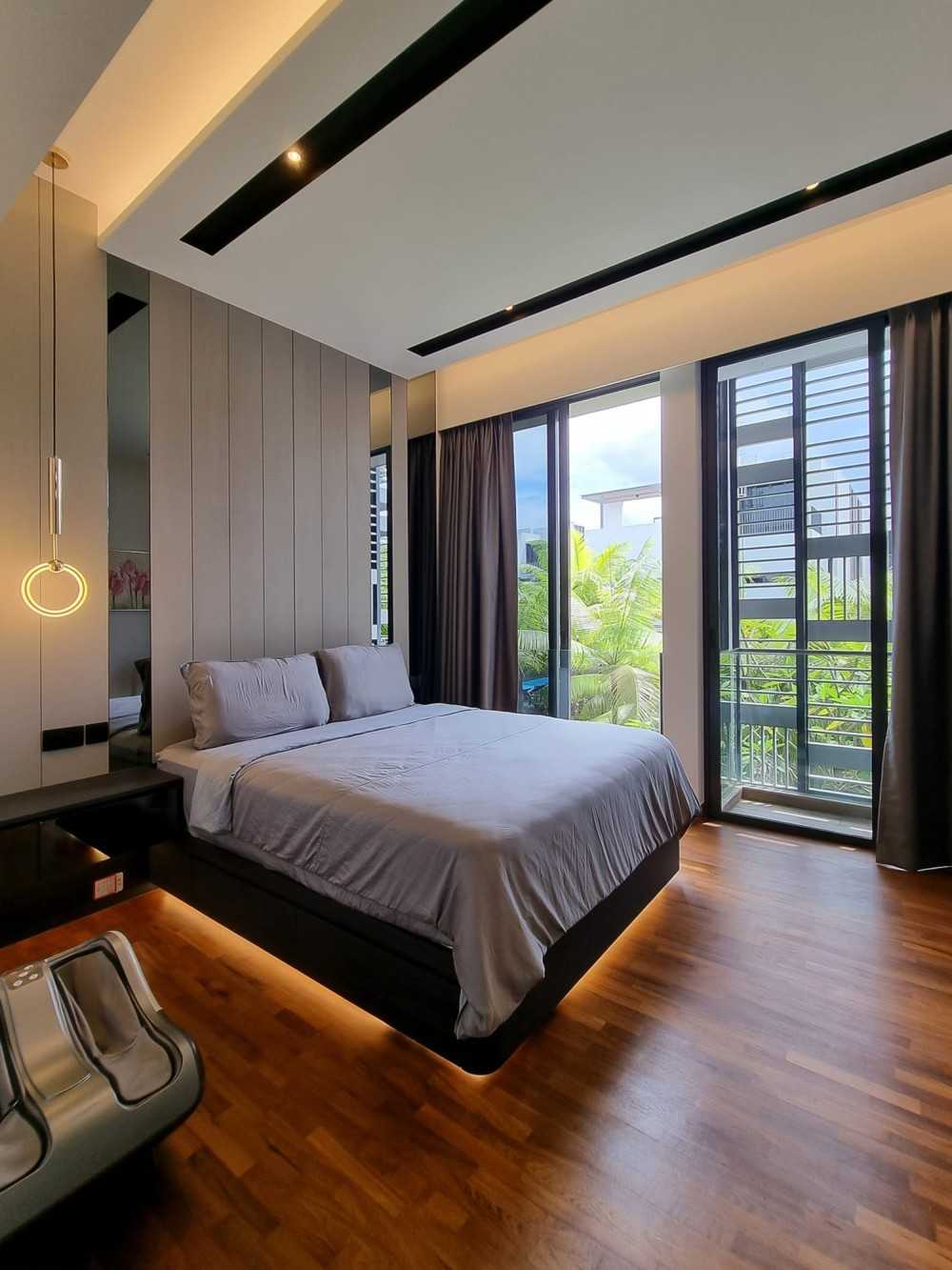 Modern Bedroom with Bedside Table and Paintings