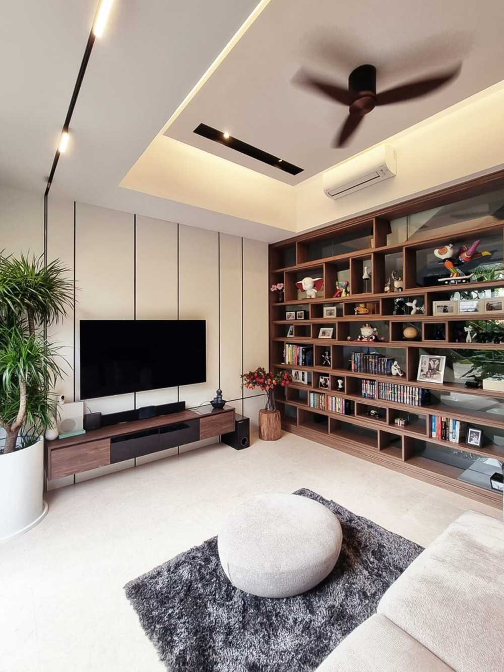 Modern Living Room with Bookshelf and TV Console