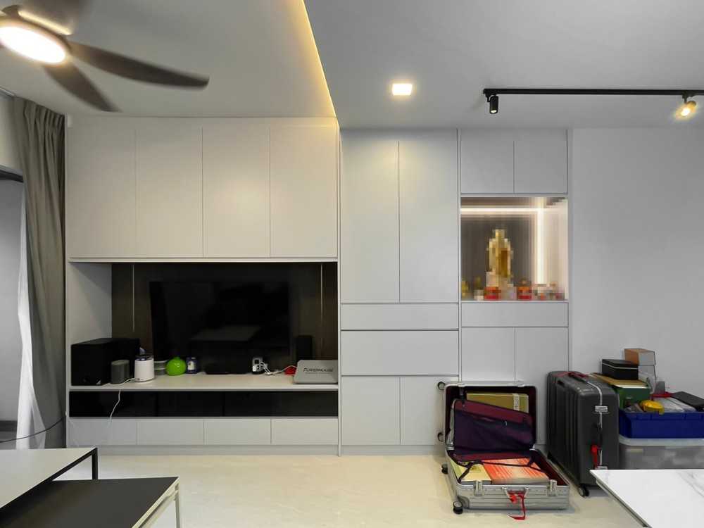 Scandinavian Living Room with TV Console and Paintings