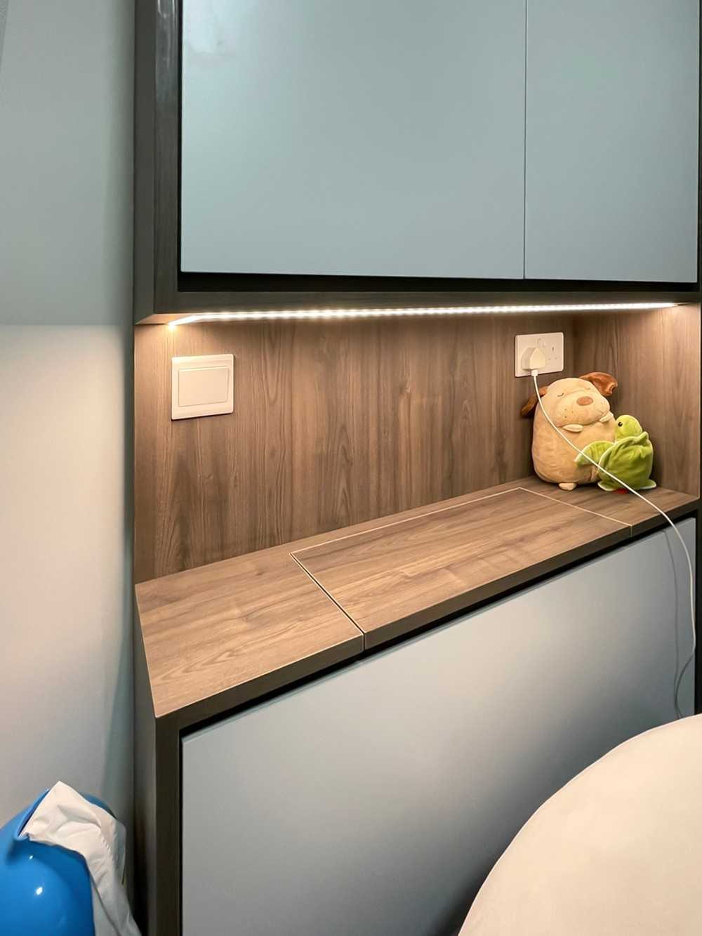 Scandinavian Bedroom with Storage Cabinets and Display Cabinets