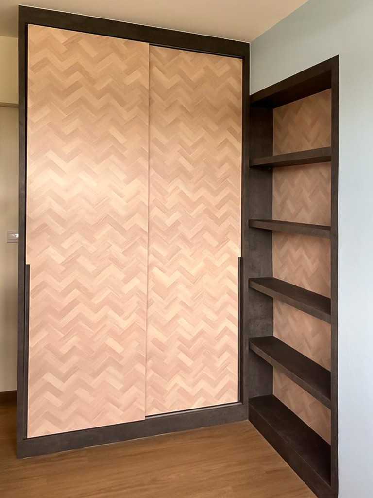 Scandinavian Bedroom with Bookshelf and Wardrobe