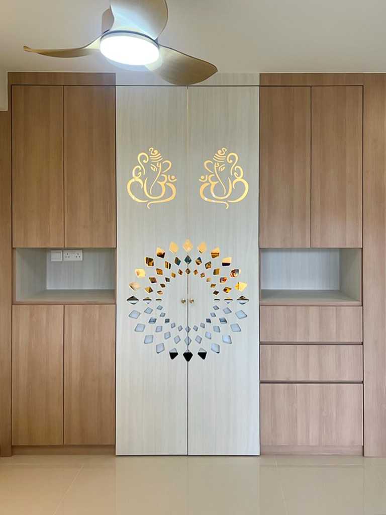 Scandinavian Foyer with Paintings and Storage Cabinets