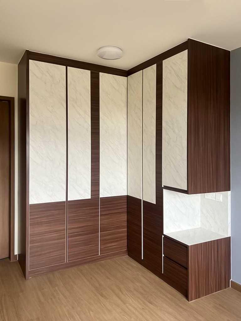 Scandinavian Bedroom with Wardrobe and Bedside Table