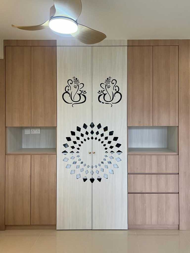 Scandinavian Foyer with Paintings and Storage Cabinets