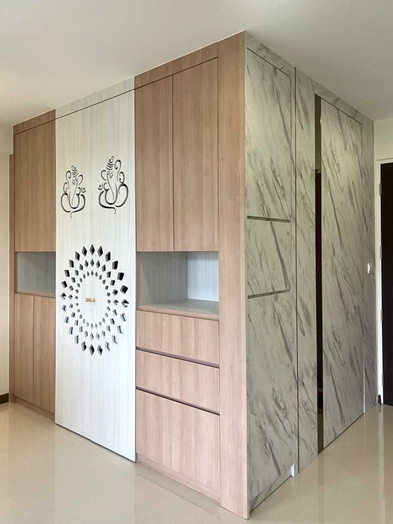 Scandinavian Foyer with Shoe Rack and Paintings