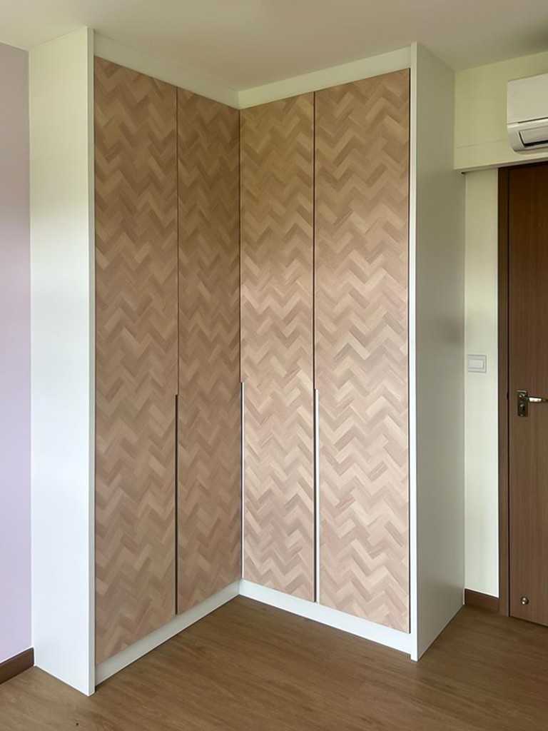 Scandinavian Bedroom with Wardrobe and Paintings