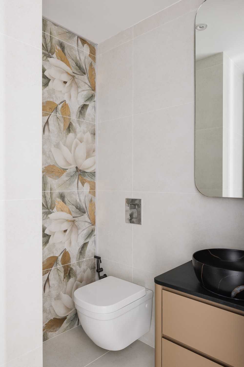 Contemporary Bathroom with Feature Wall and Mirror