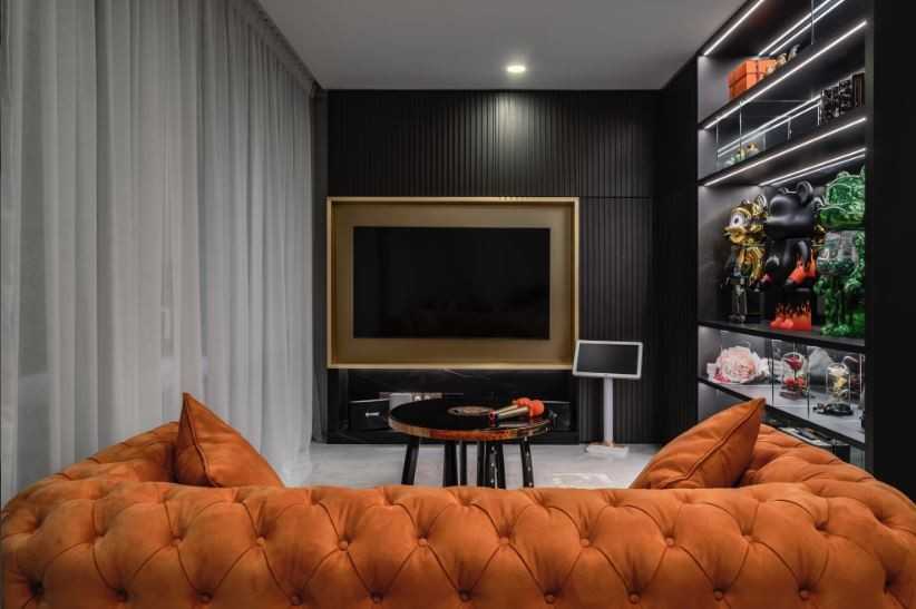 Modern Home Theatre with TV Console and Sofa