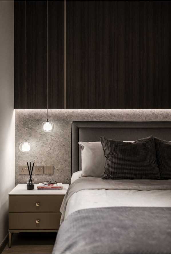 Modern Bedroom with Drop Light and Flooring