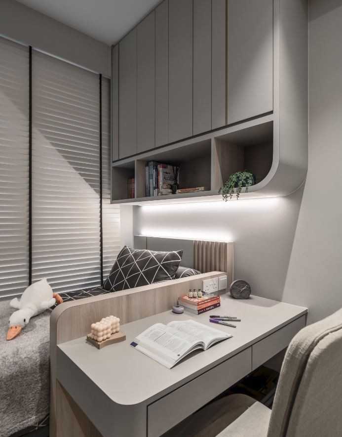 Modern Bedroom with Built-in Bed and Bed