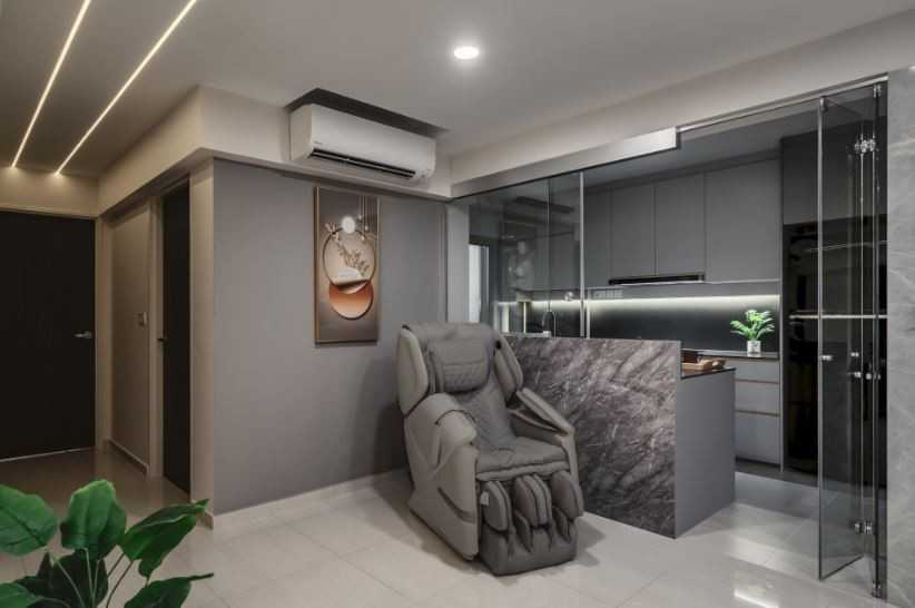 Modern Kitchen with Countertop and Kitchen Window