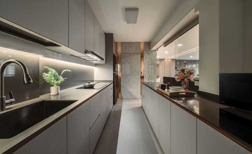 Modern Kitchen with Countertop and Kitchen Window