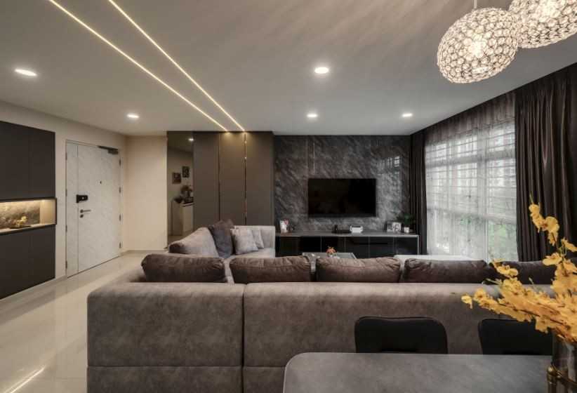 Modern Living Room with TV Console and Feature Wall