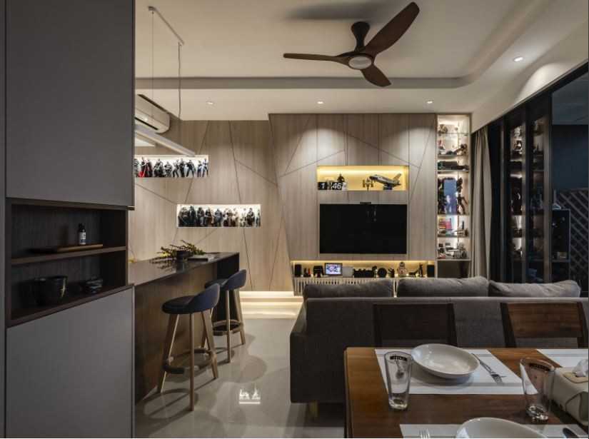 Asian Living Room with Coffee Table and TV