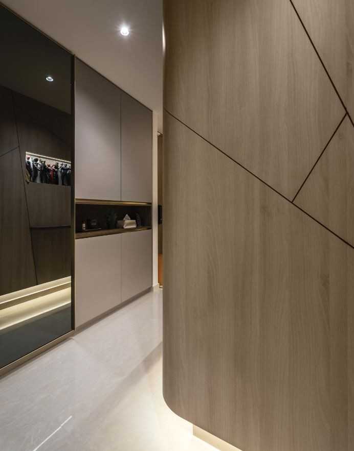 Asian Entryway with Mirror and Shoe Cabinets