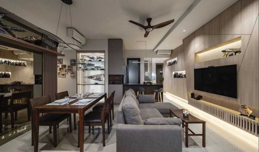 Asian Living Room with TV Console and Sofa