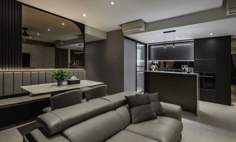 Contemporary Dining Room with Sofa and Dining Table