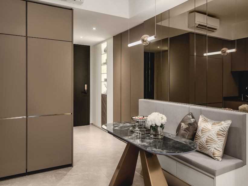 Contemporary Dining Room with Drop Light and Dining Chairs