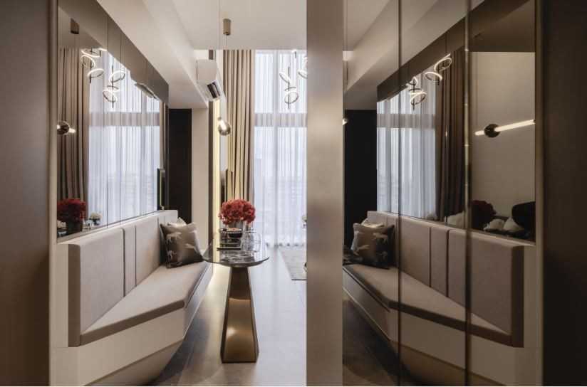 Contemporary Entryway with Mirror and Seating Bench
