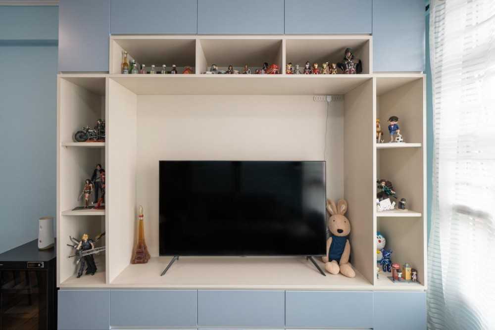 Minimalist Living Room with TV Console and Drop Light