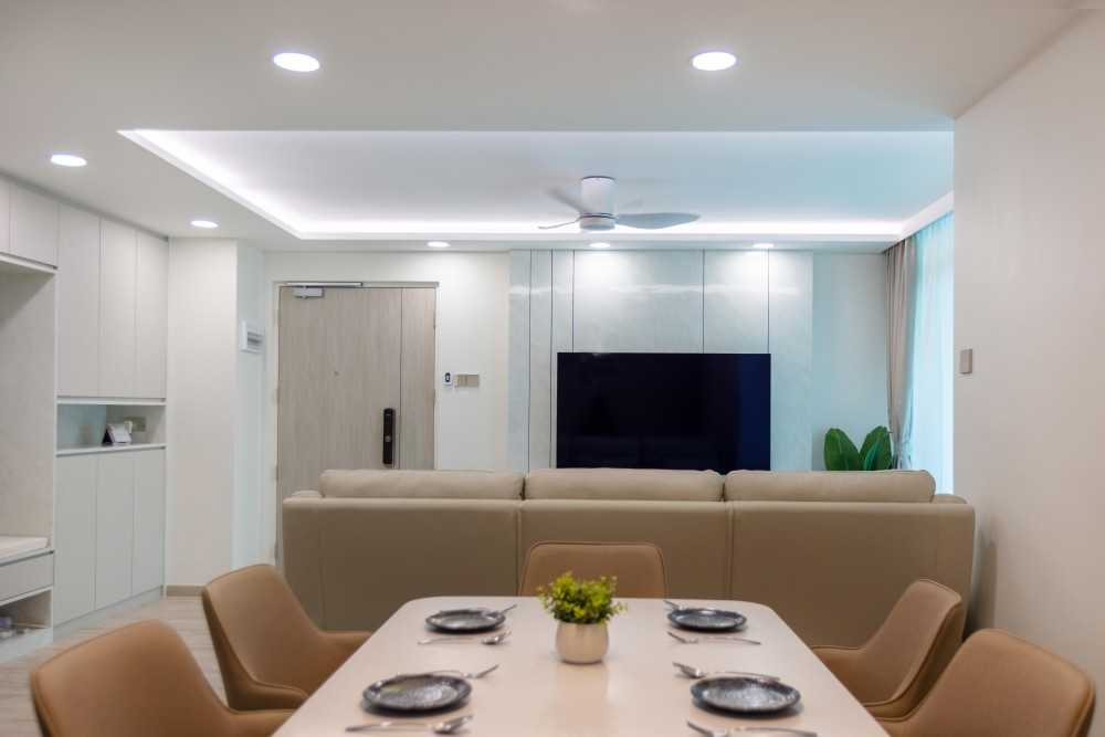 Modern Dining Room with Cove Lighting and Downlights