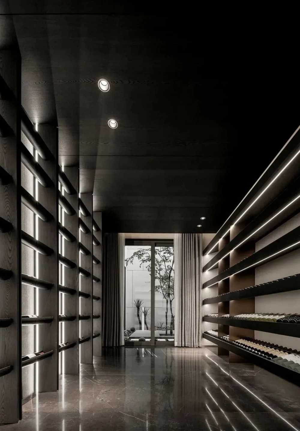Contemporary Wine Cellar with Homogeneous Tiles and Drop Ceiling