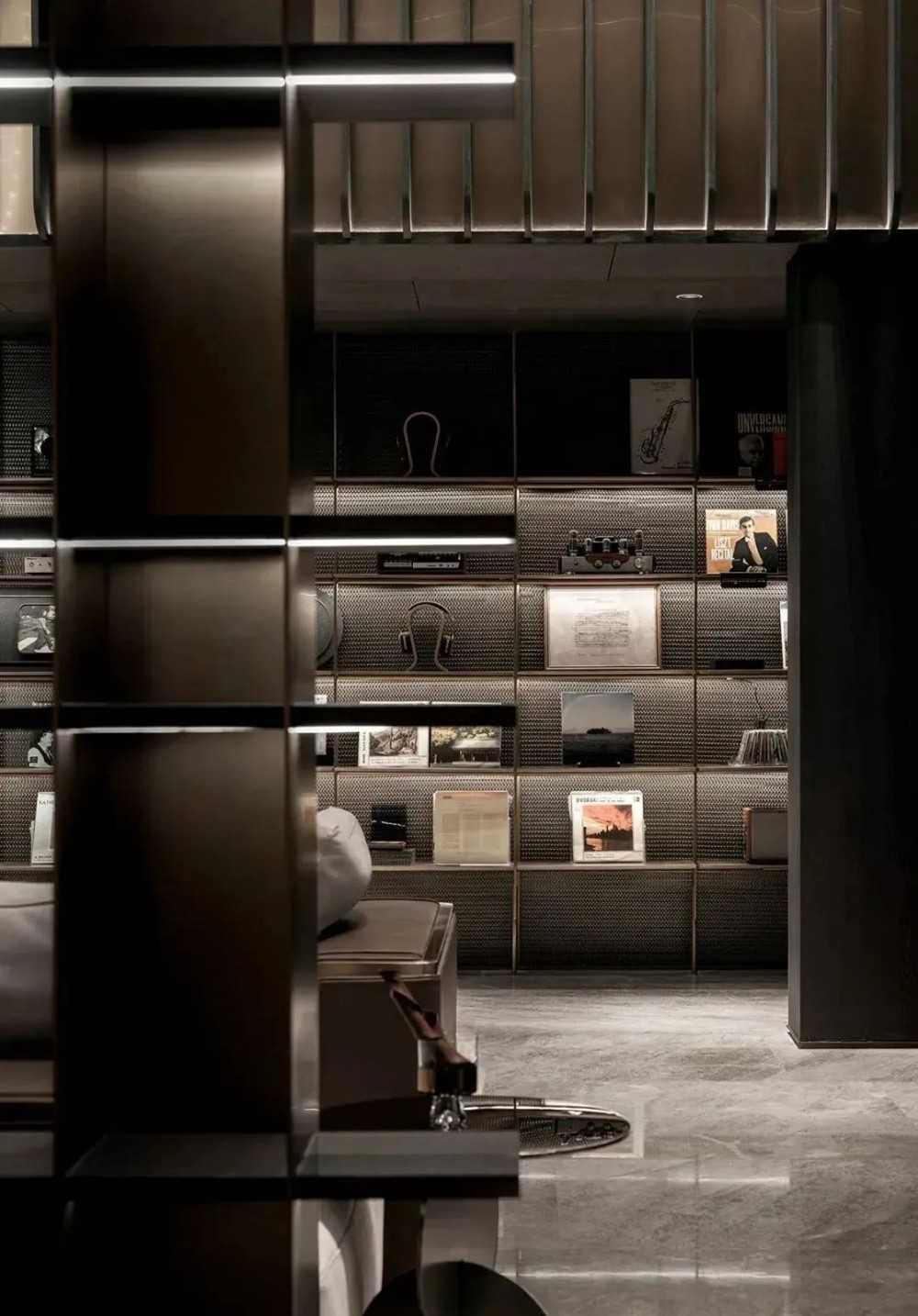 Contemporary Living Room with Homogeneous Tiles and TV Console