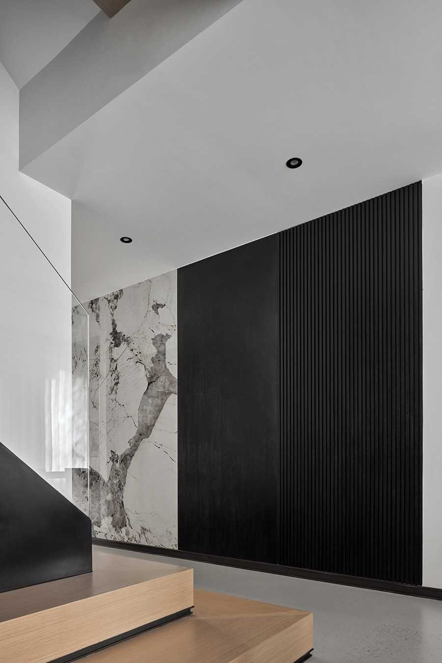 Contemporary Hallway with Homogeneous Tiles and Wood Flooring