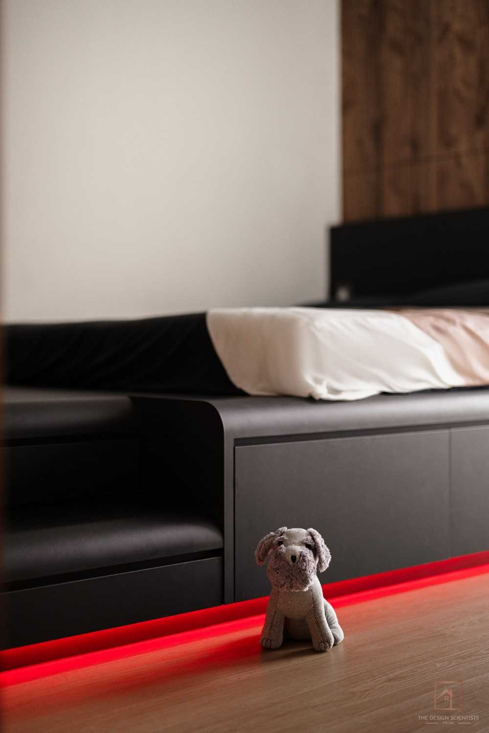Contemporary Bedroom with Wood Flooring and Cove Lighting