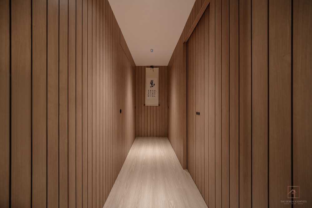 Contemporary Hallway with Paintings and Doors