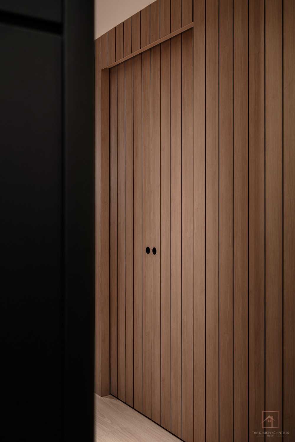Contemporary Hallway with Doors and Sliding Door