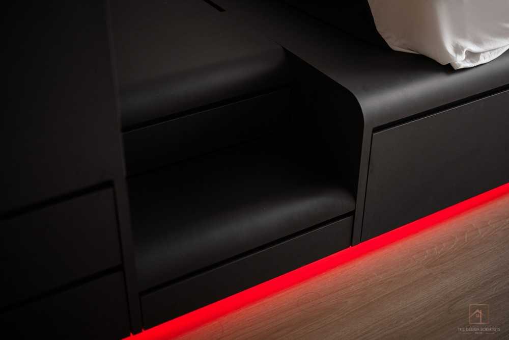 Contemporary Bedroom with Cove Lighting and Built-in Bed