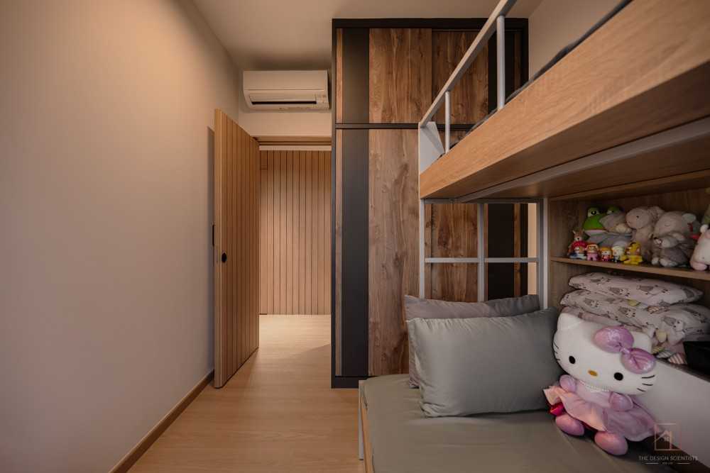 Contemporary Bedroom with Wood Flooring and Loft