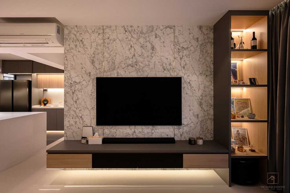 Contemporary Living Room with TV Console and Feature Wall