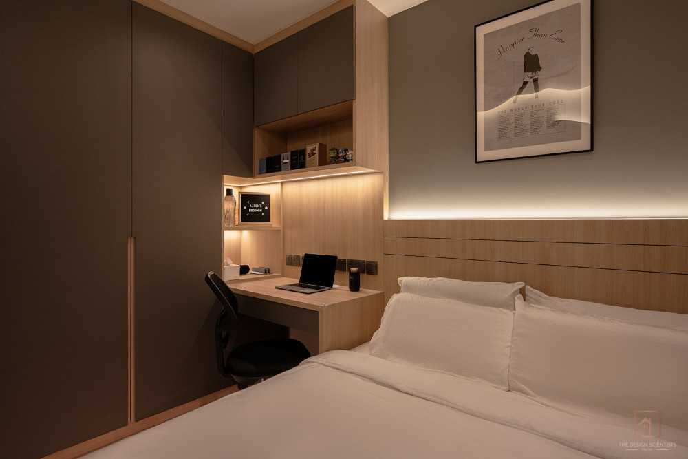 Contemporary Bedroom with Cove Lighting and Built-in Bed