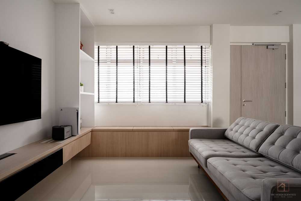 Scandinavian Living Room with Bookshelf and Settee
