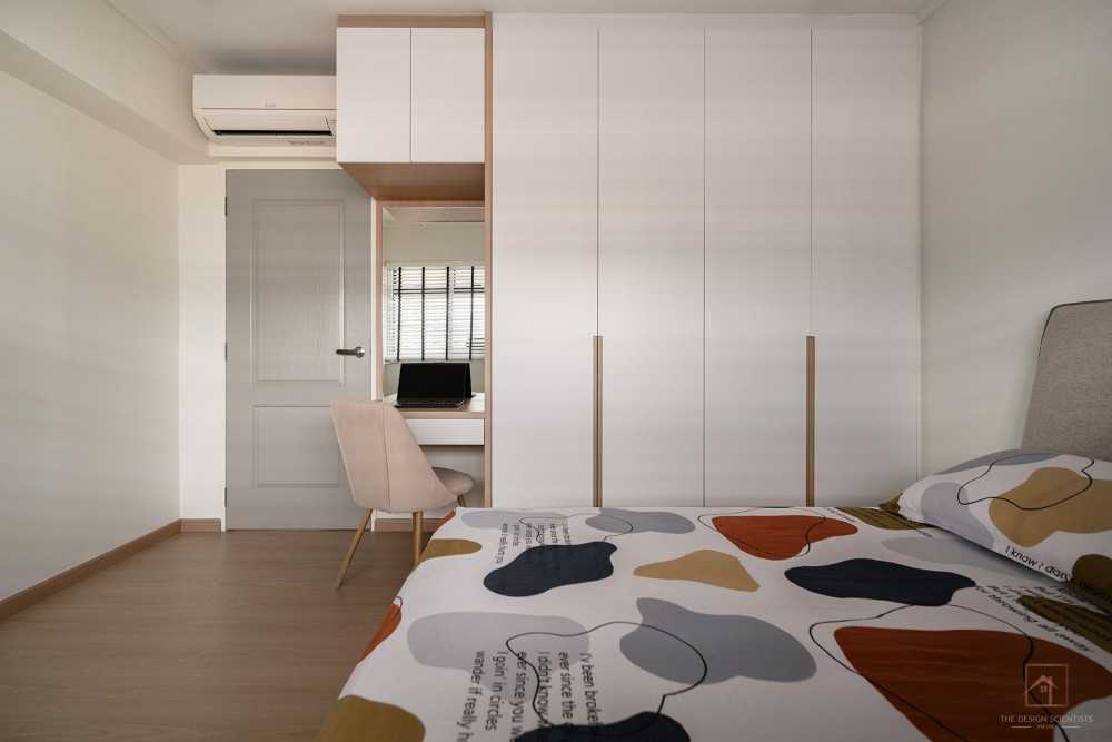 Scandinavian Bedroom with Wood Flooring and Wardrobe