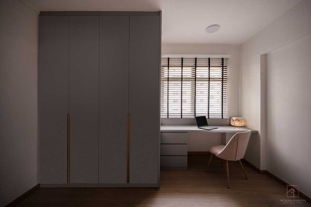 Scandinavian Bedroom with Wood Flooring and Wardrobe