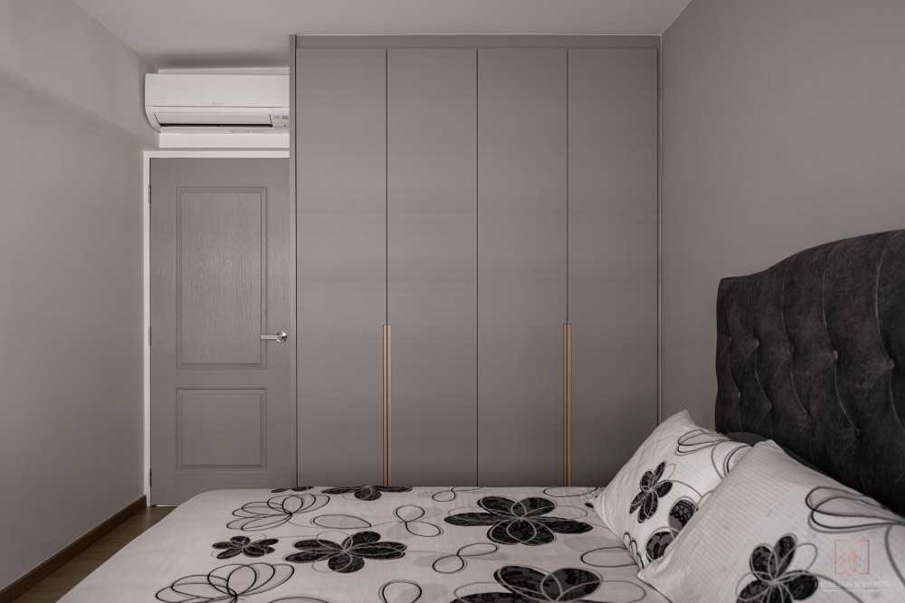 Scandinavian Bedroom with Wardrobe and Bedside Table
