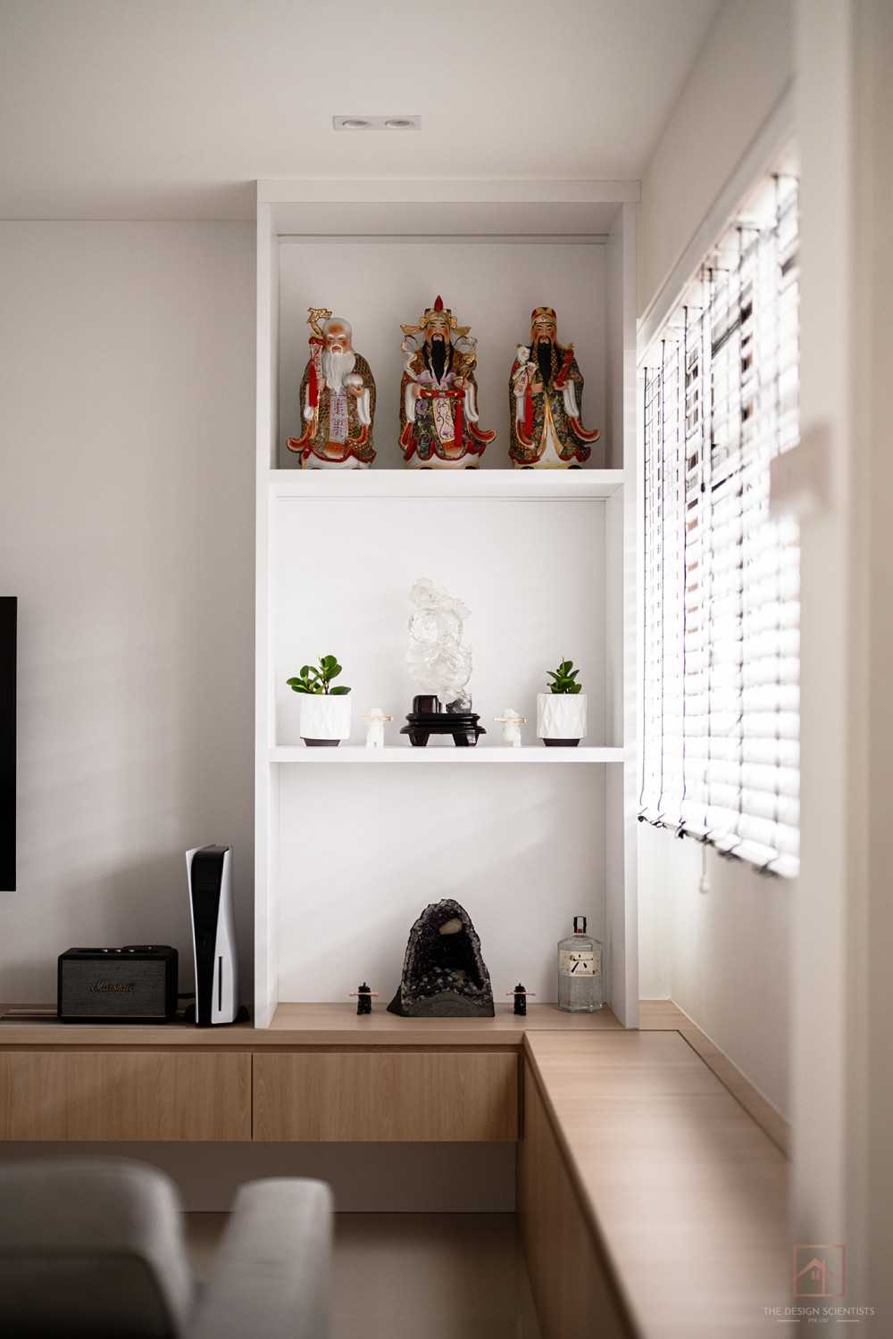 Scandinavian Living Room with Bookshelf and Settee